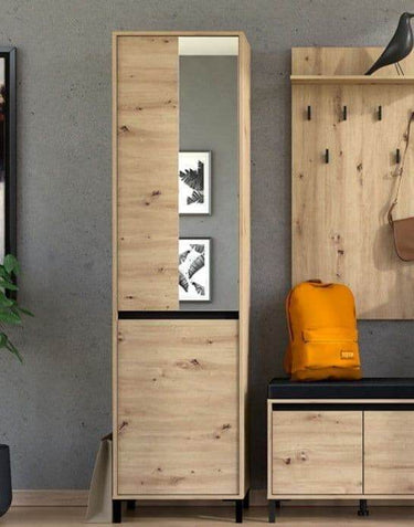 Rosmara Artisan Oak Effect Slim Narrow Hallway Wardrobe with Pull-Out Rail - UK Luxury Furniture